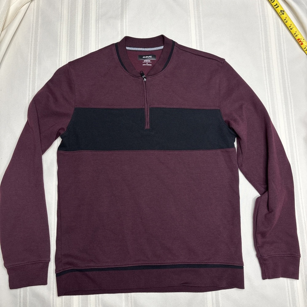 ALFANI Men's Port Heather Baseball Ottoman Quarter-Zip Stretch Sweatshirt SZ S